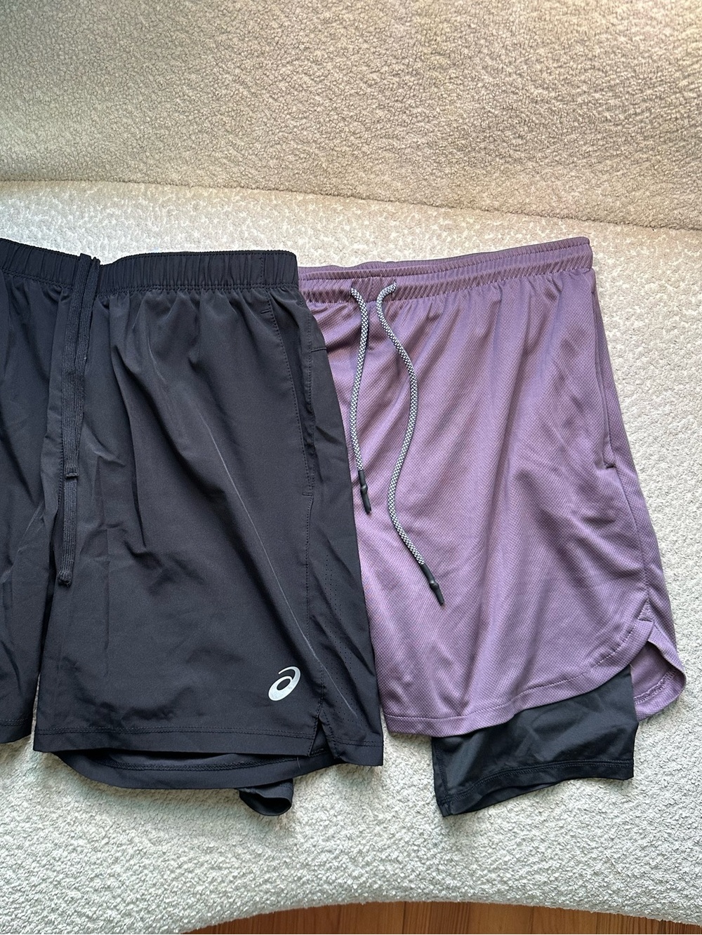 Pair of 2 Men’s Large Lined Running Shorts, ASICS & Leidowei, Phone/Key Pockets